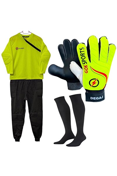 Gök Sports Çocuk Kaleci Sünger Destekli Kaleci Forması Kaleci Pantolonu Kaleci Eldiveni Futbol Çorabı Seti