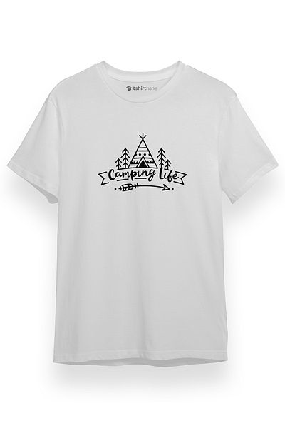 Tshirthane Ανδρικό μπλουζάκι Camping Life Λευκό κοντομάνικο