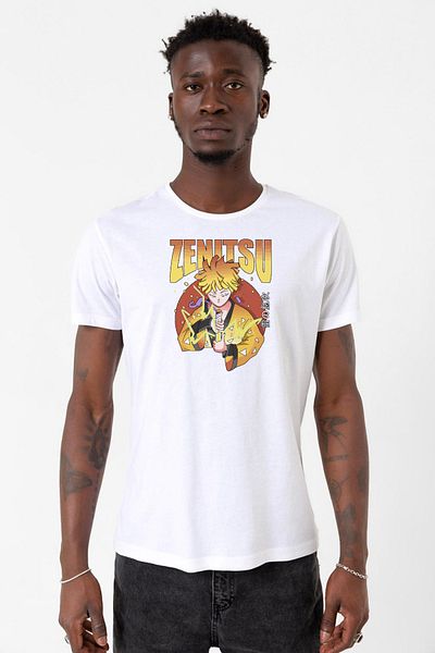 Tshirthane Demon Slayer Anime Zenitsu Αφίσα Λευκό ανδρικό μπλουζάκι ποδηλασίας