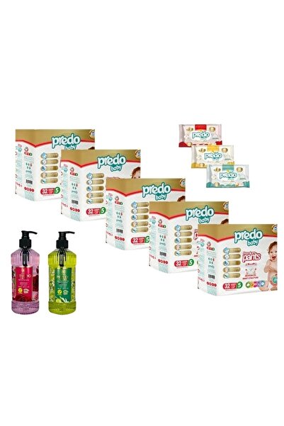 PREDO PREMİUM PANTS KÜLOT BEZ 5 NUMARA 32 Lİ 5 PAKET + SIVI SABUN 2 ADET 500 ...