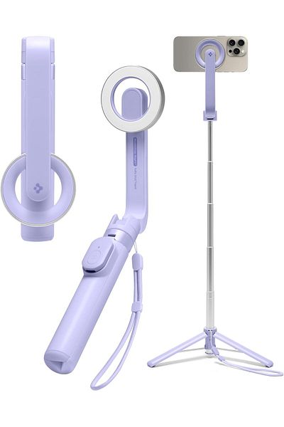 Spigen MagSafe Selfie Stick Tripod Stand MagFit for iPhone 16 15 14 13 12 Pro Max & Android Lavender