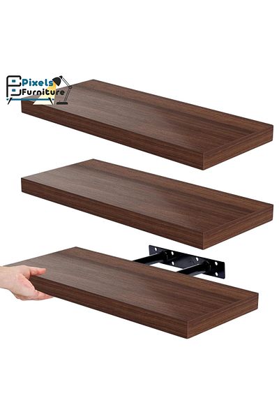 PixelsFurniture Set of 3 Pixel Furniture Floating Wall Shelves, Invisible Bracket Shelves, 60cm