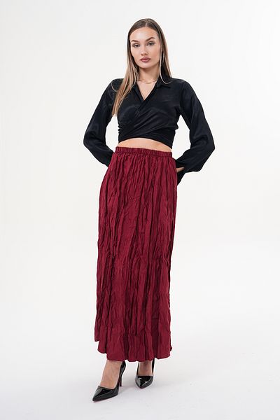 Amorti Burgundy pentru femei, elegant și confortabil! Fusta lungă cu detaliu plisat cu șnur (mărimea 36-48)