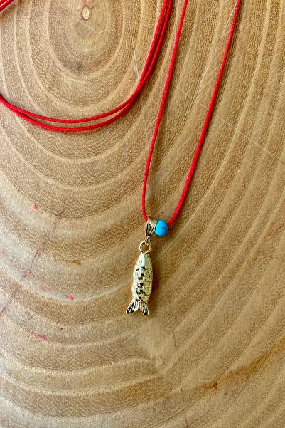 Shepidi Red Rope Gold Fish Bead Scroll Lock Knitted Necklace