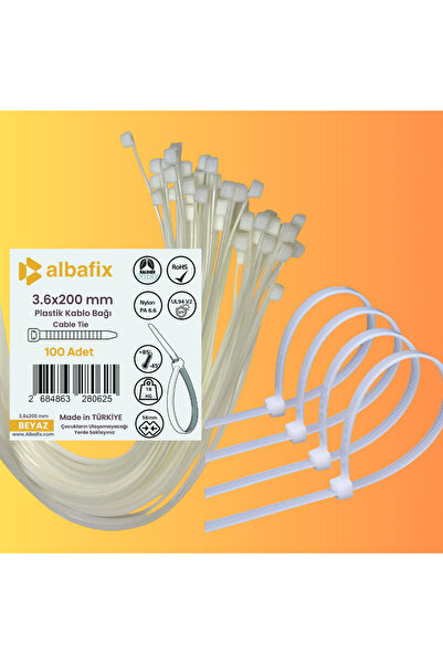 GenelTedarik 3.6x200 mm Şeffaf Beyaz Plastik Kablo Bağı Klipsi Cırt Kelepçe 1...