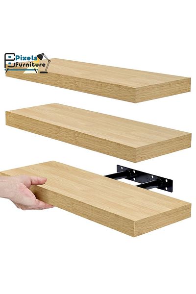 PixelsFurniture Set of 3 Pixel Furniture Floating Wall Shelves, Invisible Bracket Shelves, 60cm