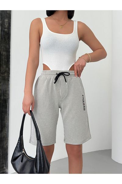 DAXİS Sportwear Company Pantaloni scurți pentru femei din bumbac pieptănat cu dungi