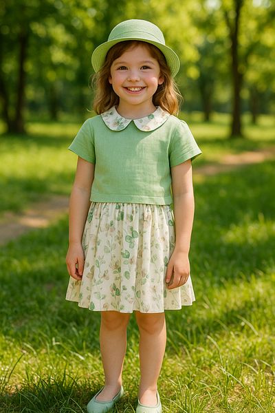Hilal Akıncı Kids Floral patterned linen fabric pleated skirt set