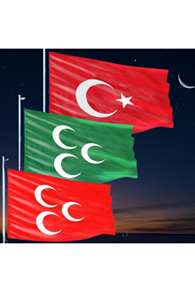 ÇELİKONLİNE Türk Bayrağı Kırmızı Üç Hilal Bayrağı ve Yeşil Üç Hilal Bayrağı R...