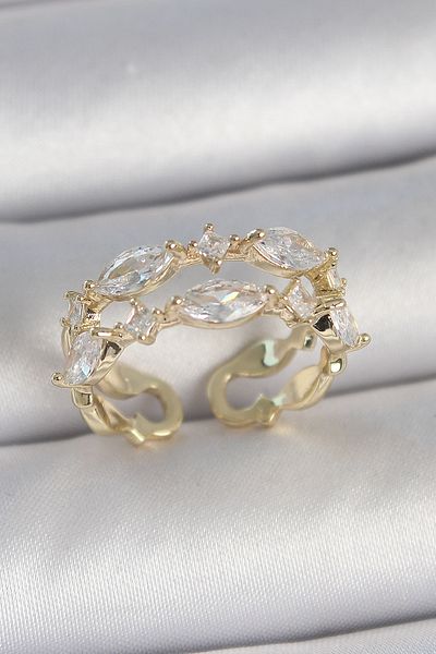 callerrons accessories Brass Gold Color 2 Piece Drop Zircon Stone Adjustable Women's Ring - Ebj 250501 W33643