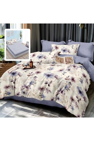 Pucioasa Bed Linen Finet with Elastic, Quilt Cover 200x220cm, 6 Pieces, Lilac Flowers