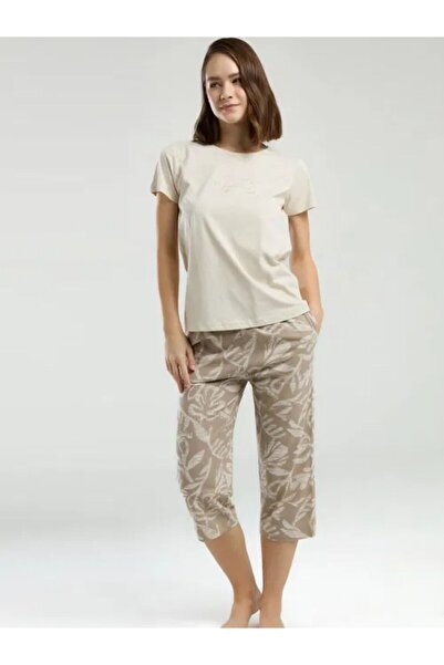 Arnetta Costum de pijama cu mânecă scurtă de damă, bej, 3301