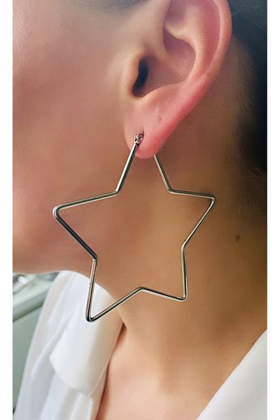 VNS Accessories Steel Big Star Earrings (7.5 cm)