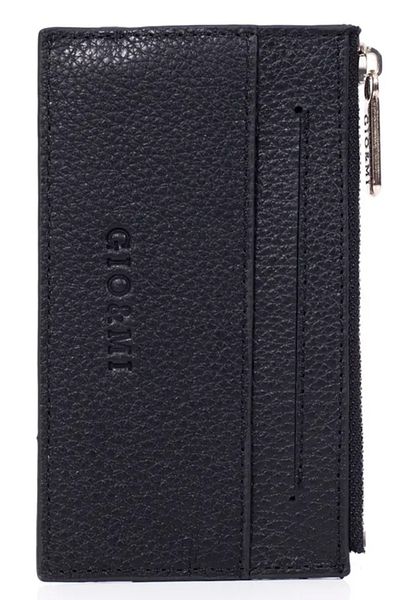 gio&mi Davin Genuine Leather Men's Black Card Holder Wallet with Coin Compartment and Zipper
