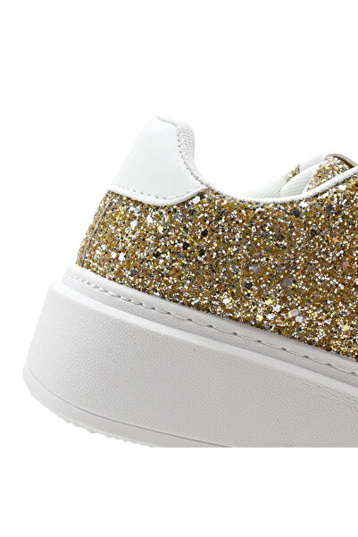 Tmall Teniși damă cu talpă înaltă, din piele ecologică, sclipici, D1318, auriu deschis