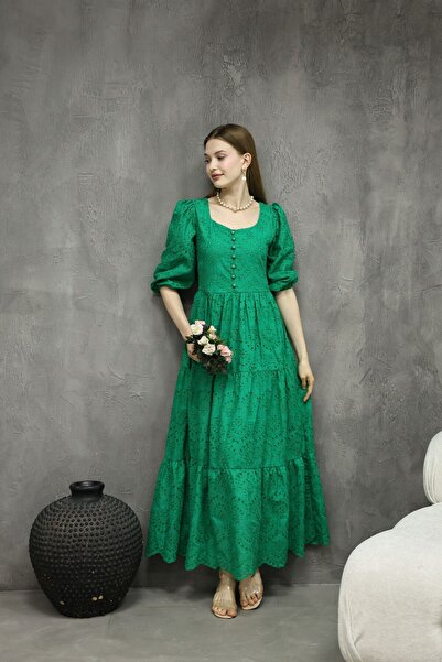 NFES TEKSTİL Buttoned Embroidery Dress