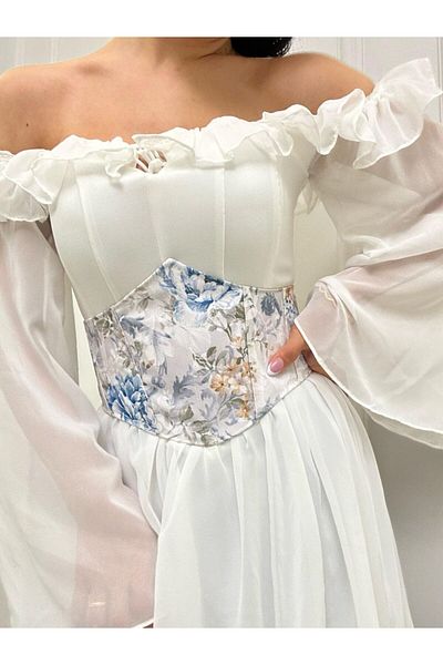 Alessia Vintage Floral Pattern - Back Lace-up Corset Bustier