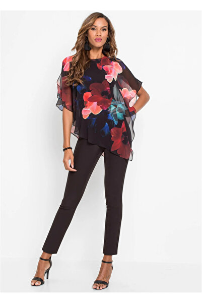 BYŞANS Kadın Siyah Üst Kısmı Şifon Pelerin Detaylı Tulum 65n23917