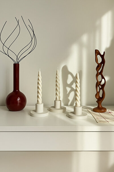 Fermum Burgu Şamdan Mumu 3 Adet Kıvrımlı Mum Dekoratif Hediyelik