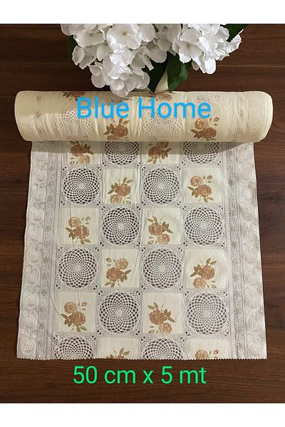 Blue Home Pvc Διακοσμητικό Συρτάρι Ράφι και Κάλυμμα Ντουλάπας Πολλαπλών Χρήσεων CREAM FLOWER - Μέγεθος: 50 cm x 5 mt