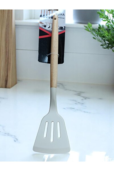 Kuka MUTFAK SPATULASI BAMBU SAPLI IZGARA ŞEKLİNDE KREM RENK 31 CM