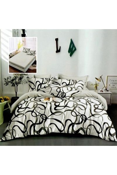 Pucioasa Bed Linen Set from Finet with Elastic, Duvet Cover 200x220cm, 6 Pieces, Wavy Lines