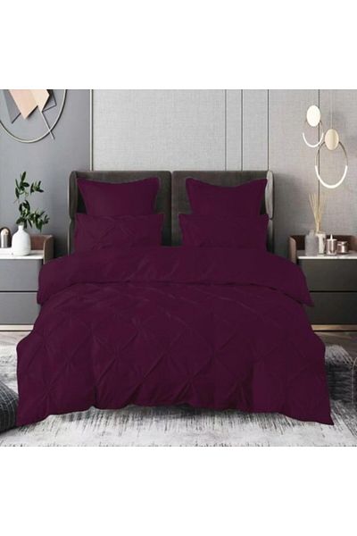 Pucioasa Lenjerie pat dublu finet cu pliuri, 6 piese, cearceaf pilota 200x220cm, Mov inchis