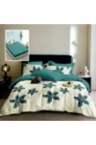 Pucioasa Finet bed linen with elastic, duvet cover 200x220cm, 6 pieces, Turquoise Flowers