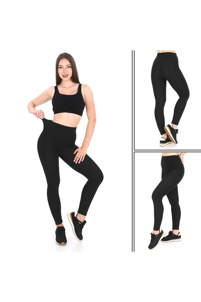 REYNEV Ženske crne leggins sa visokim strukom i rastegljivim materijalom | Us...