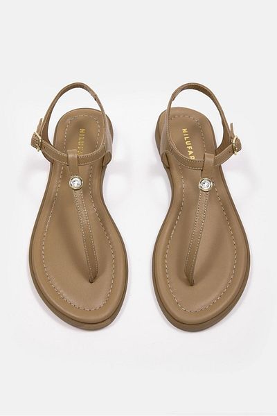 NILUFARR Enci Nude Genuine Leather Flip Flops Women's Sandals