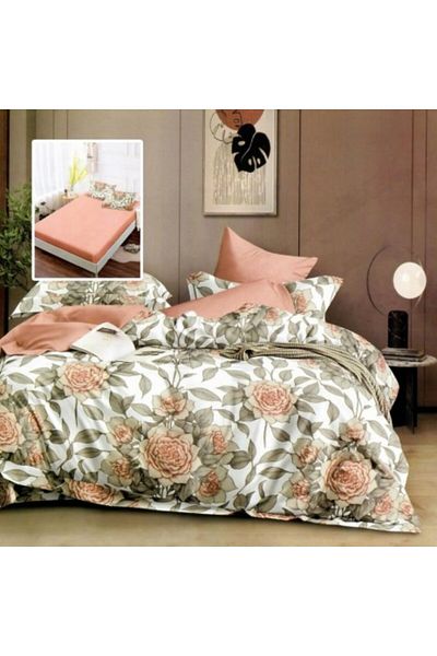 Pucioasa Lenjerie de pat din finet cu elastic, cearceaf pilota 200x220cm, 6 piese, Trandafiri portocalii