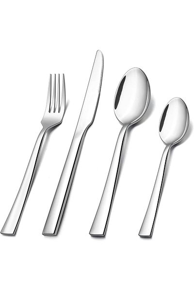 COOYA 24-Piece Silverware Set, Square Edge and Mirror Finish, for Home Restaurant Party