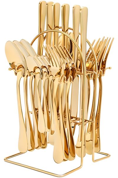 COOYA 24 Pcs Flatware Set, With Holding Stand, Stainless Steel Cutlery, Including Steak Knife/Fork/Spoon