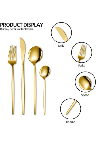 COOYA Western Style Flatware Set, 24-Piece Cutlery Set for 6 (Gold)