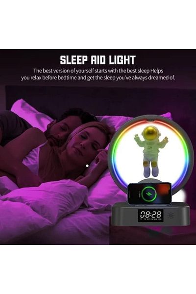 Generic Magnetic Levitating Astronaut Bluetooth Speaker with Light, Clock & Wireless Charging – Golden