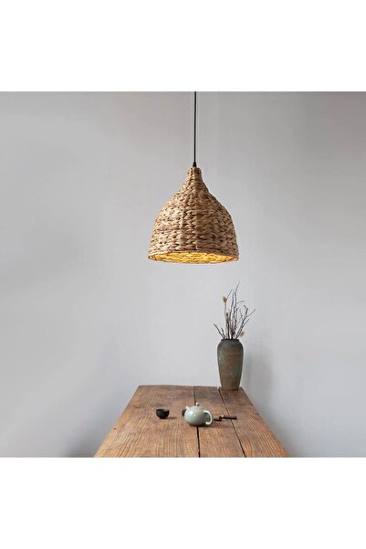 Lambadar Diamond Model Tekli Rattan Bambu Modern Tasarım İskandinav Bohem Sarkıt Avize