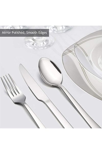 COOYA 24-Piece Silverware Set, Square Edge and Mirror Finish, for Home Restaurant Party