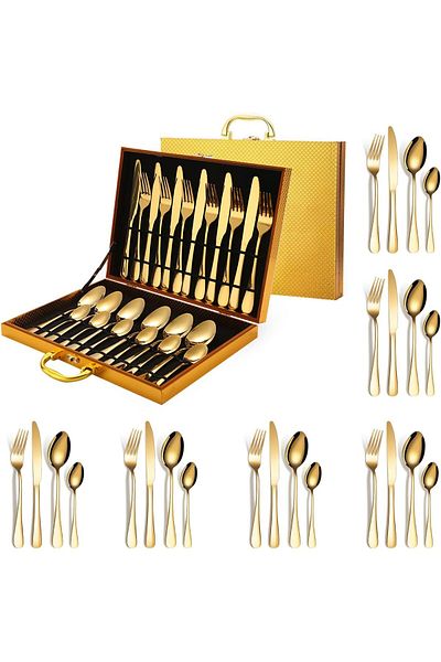 COOYA 24-Piece Cutlery Set, Stainless Steel, For Home Kitchen Restaurant Hotel Gatherings Picnic Dining
