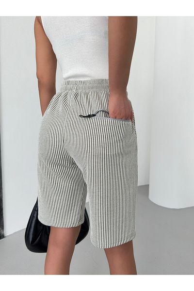 ALİKA Women's Relaxed Cut Striped Combed Shorts