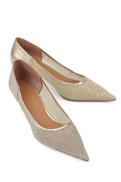 KARVENSHOES Genuine Leather Mesh Gold Color Stiletto 285