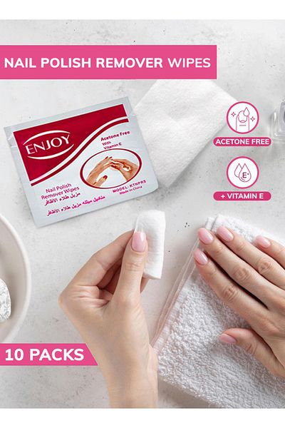 Enjoy Nail Polish Remover Wipes 10 Pcs | Fast Acetone-Based | Travel & Mess-Free Use