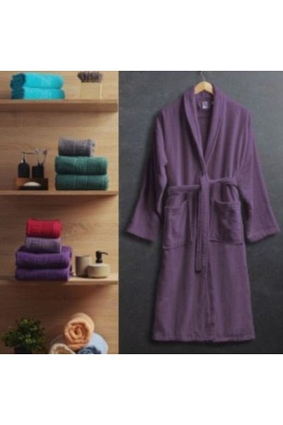 Pucioasa Halat de baie Velour 100% bumbac, mărime XL/XXL, violet