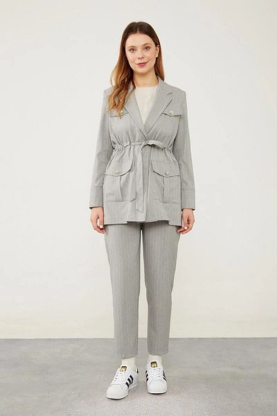 Levidor Gray Striped Belt Closure Suit