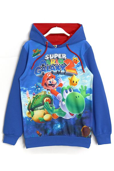 DobaKids Hanorac cu glugă cu mânecă lungă, imprimat 3D Super Mario, albastru