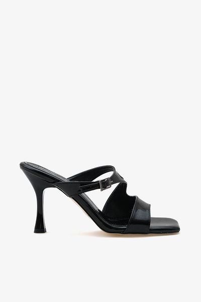 LOJO Women's Belt Buckle Detailed Heeled Double Strap Daily Slippers Ferlep Black