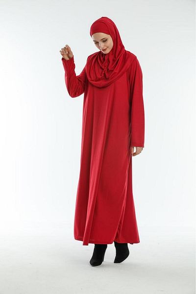Defkay One Piece Women's Prayer Dress with Hijab Red