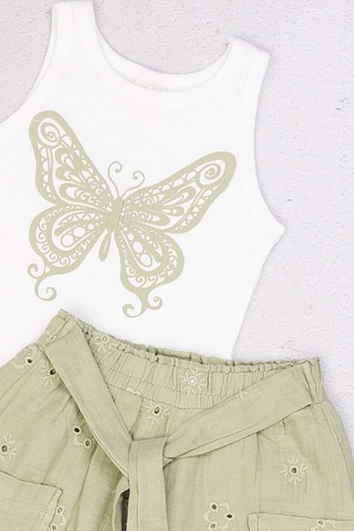 Hopi Kids Girl's Embossed Printed T-Shirt and Scallop Detailed Shorts Set