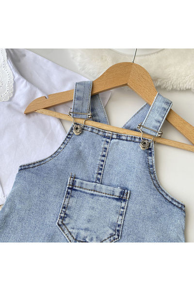 MÇ FAMİLY STORe Kız Çocuk Jean  etek Salopet 2' Li Kot etek tulum  Takım