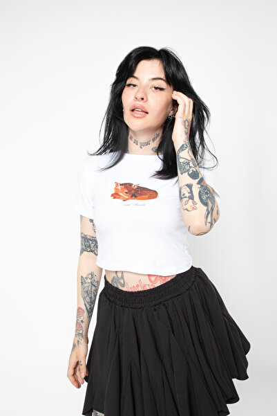 Sekizbiraltı Little Ceylan Baskılı Beyaz Crop Top