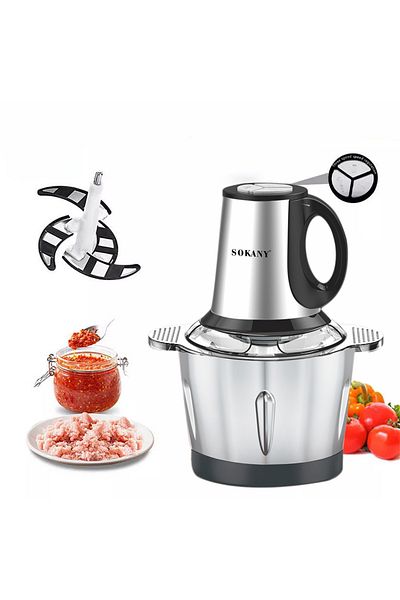 SOKANY Sk-7011 Electric Chopper, 4stainless Steel Blades, 500 W, 3l, Stainless Steel Container